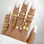 Gold-Plated Multi-Finger Ring Set for Women