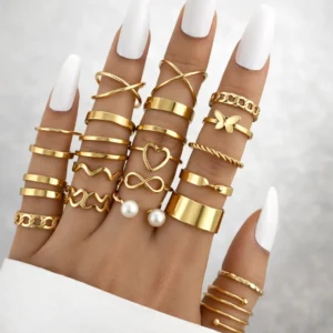 Gold-Plated Multi-Finger Ring Set for Women