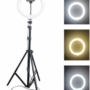 Black tripod stand with ring light